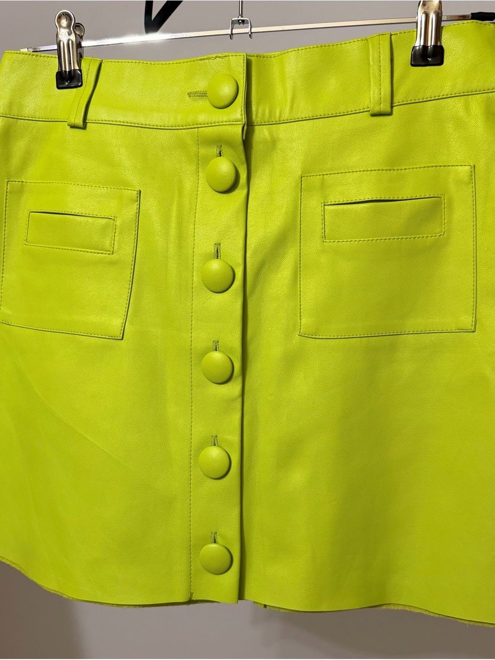 Neon Lime Button-Front Mini Skirt